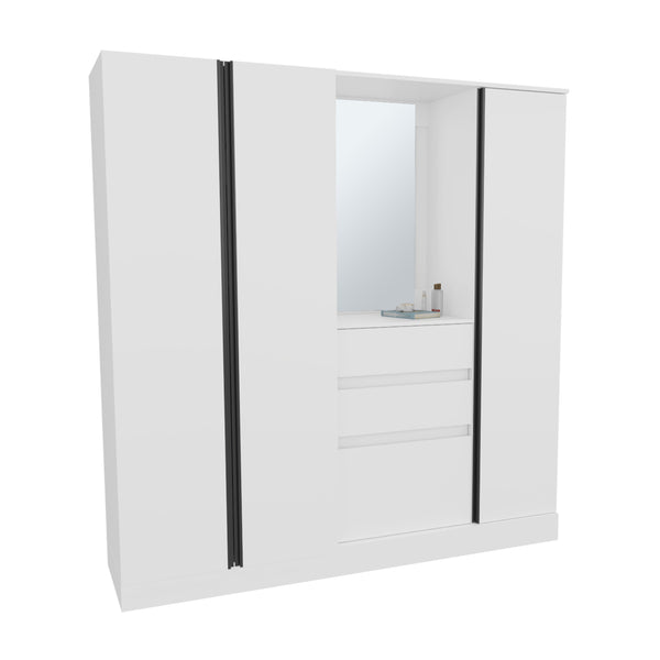English Elm Armoire with Built-In Mirror and Ample Storage — 4 Doors, 2 Drawers, 4 Shelves, Eco-Friendly Finish White 74.41 L x 24.8 W x 5.91 H B097S00206