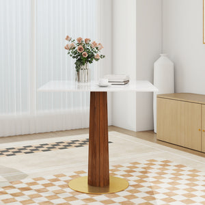 English Elm Modern Square Dining Table - 33.5" Sintered Stone With Stylish Wooden Legs & Gold Base, 2-Person Space-Saver W1535S00601