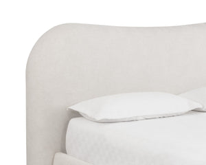 Sunpan KNOWLES Bed - King Size in Eclipse White - Elegant Curved Design with Unique Maple Burl Accents 112131