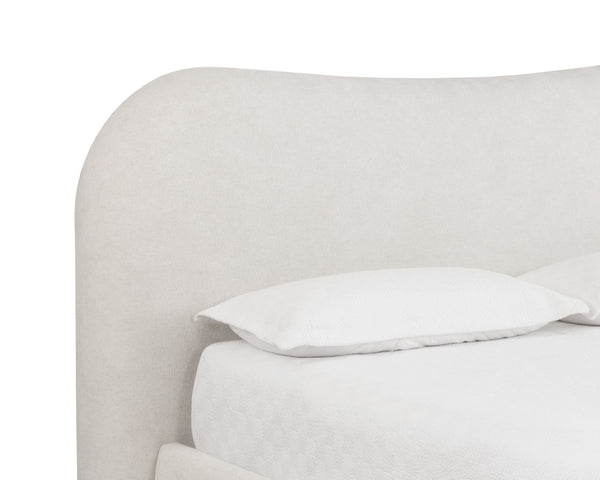 Sunpan KNOWLES Bed - King Size in Eclipse White - Elegant Curved Design with Unique Maple Burl Accents 112131