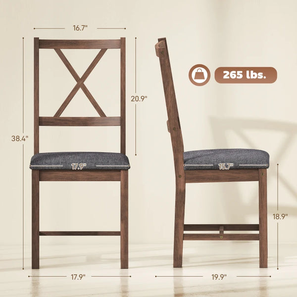 English Elm Rustic X-back Farmhouse Dining Chairs Set of 4 Oak Finish Linen Seat Rubberwood T3971P476708