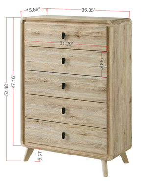 English Elm 1pc Mid-century Tall Chest with Wood-Inspired Finish, Minimalist Hardware, Ample Drawer Storage for Bedroom Organization Beige 38.4 L x 18.59 W x 50.16 H B2741P323552