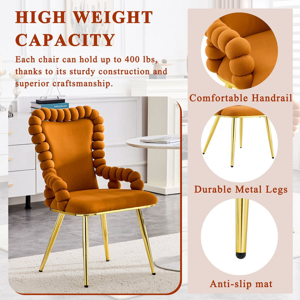 English Elm Set of 2 Sculptural Bubble Backrest Velvet Dining Chairs with Gleaming Gold Legs W3875P370855