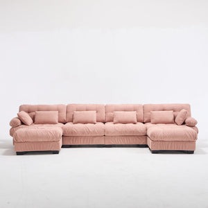 English Elm U Shaped Modular Cloud Sectional with Plush Flannelette Upholstery Deep Seat Living Room Sofa Pink W2120S00052