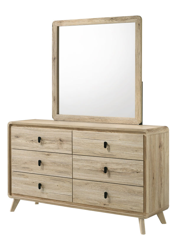 English Elm 1pc Mid-century Tall Chest with Wood-Inspired Finish, Minimalist Hardware, Ample Drawer Storage for Bedroom Organization Beige 63.94 L x 18.59 W x 33 H B2741P323553