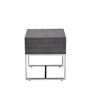English Elm Iban Gray Oak End Table with Felt-Lined Drawer & Chrome Metal Sled Base, Compact 22"x20" B2726P269989
