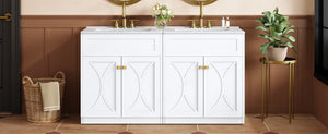 English Elm 60'' Bathroom Vanity Set With Glossy Ceramic Sink, Modern Cabinet, Gold Handles & Soft-Close Doors N710SS00005K