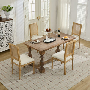 English Elm French Louis Dining Chair Set of 2 with Carved Solid Wood Frame, Rattan Back, Plush Foam Seating, 300lb Capacity Beige W1143P335056