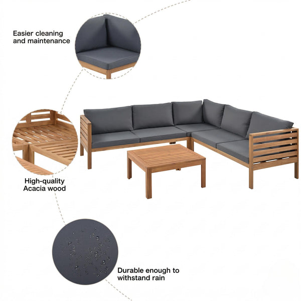English Elm <old Acacia Wood Outdoor Sectional Sofa Set with Uv Resistant Cushions for Patio Deck N704G201207E