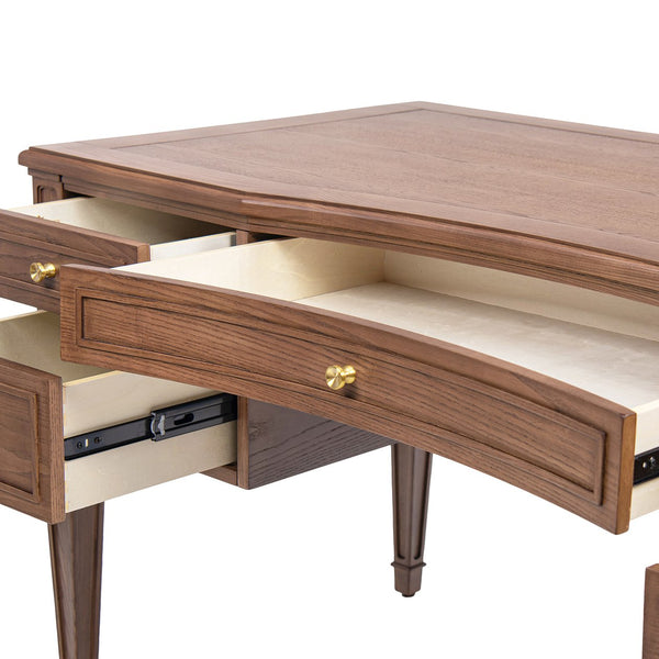 English Elm Jennifer Taylor Home - Dauphin Elegant Gold-Trim 5-Drawer Executive Desk in Ash Wood Veneer with Soft-Close Storage Appeal Brown B2719P408078