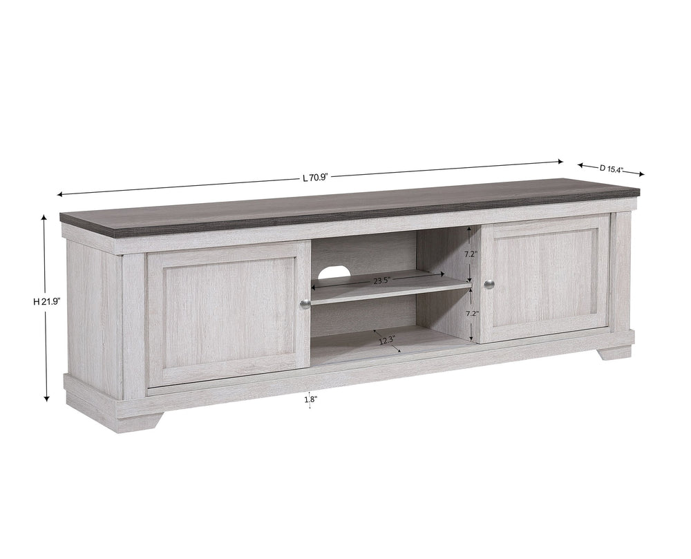English Elm 1pc Contemporary Entertainment Console TV Stand 71" Weathered Wood with Sliding Doors & Cable Management B2741P295497