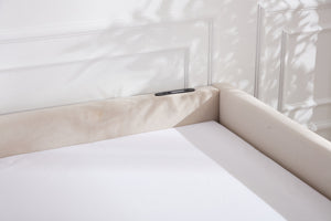 English Elm Upholstered Velvet Daybed with Pull Out Trundle Diamond Tufted Guest Bedroom Sofa Beige W1361S00069