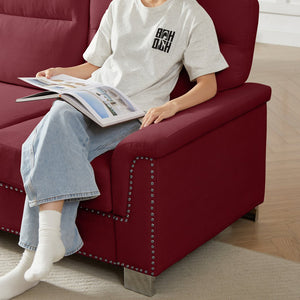 English Elm 82" Chesterfield Snowfleece Upholstered 3-seat Sofa Nailhead Trim Plush Living Room Burgundy W1359P386020