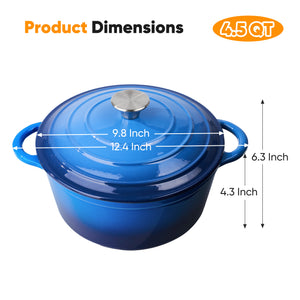 English Elm 4.5 Quart Dutch Oven Pot with Lid, Enameled Cast Iron, Nonstick Ceramic Surface for Even Cooking and Moisture-Retaining Baking up to 500°F Blue T3950P396341