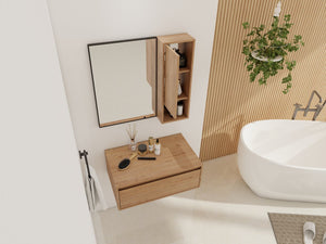English Elm 30'' Wall Mounted Mirror Cabinet Black Aluminum Frame Soft Close Bathroom Storage W999S00539
