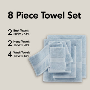 JLA Home Madison Park Signature - Ultra-Soft 100% Cotton Towels | 800 GSM Plush Spa-Quality Set with Antimicrobial Finish, Oeko‑Tex Safe Light Blue MPS73-198