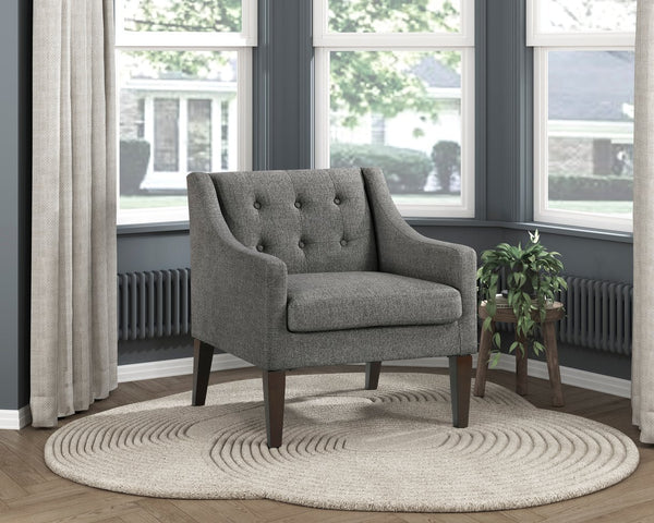 English Elm Contemporary Button-Tufted Accent Chair with Plush Fabric, Curved Arms and Solid Wood Legs for Living Dark Gray 26.5 L x 28.5 W x 22.5 H B011P281835