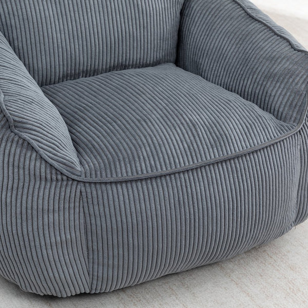English Elm Giant Corduroy Bean Bag Sofa with Armrests Foam Filled Cozy Adult Lounge Chair Dark Gray W2200P442800