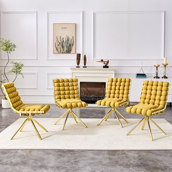 English Elm Set of 2 Velvet Bubble Chain Dining Chairs Sculptural Tufted Seats with Black Legs W1512P491459