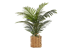 English Elm Artificial Palm Plant, 24" Lifelike Greenery In Beige Woven Basket - Perfect For Home & Office Decor B2710P220017