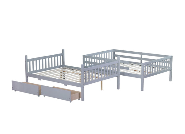 English Elm Full Full Over Full Bunk Bed In Grey With 2 Storage Drawers, Ladder & Safety Guardrails – Versatile Design! W504S00194