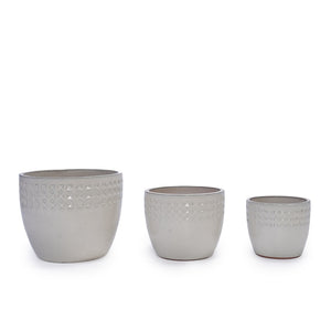 English Elm Set Of 3 Ceramic Flowerpots - Handcrafted Modern Planters In Ancient White For Stylish Spaces W3273P321485-GIGA