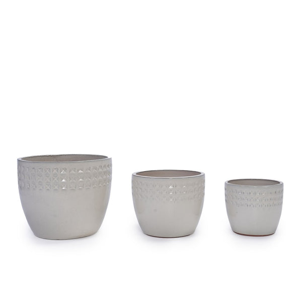 English Elm Set Of 3 Ceramic Flowerpots - Handcrafted Modern Planters In Ancient White For Stylish Spaces W3273P321485-GIGA