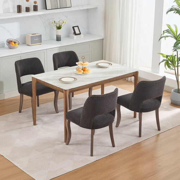 English Elm Wooden Modern Fabric Dining Chairs Set of 2 with Hollow-Out Back, Copper Nail Detail, Curved Legs Black W1143P372911