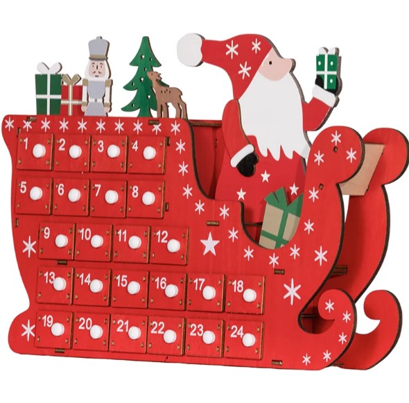 English Elm Reusable Wooden Christmas Advent Calendar with 24 Drawers Santa Sleigh Mdf Decor T3971P417186