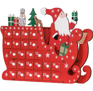 English Elm Reusable Wooden Christmas Advent Calendar with 24 Drawers Santa Sleigh Mdf Decor T3971P417186