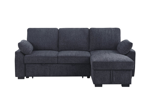 English Elm Marcello Chenille Sleeper Sectional with Reversible Chaise Storage and Charging Console Charcoal B2749S00162