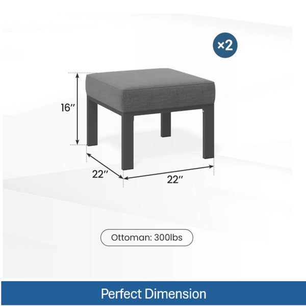 English Elm Set of 2 Outdoor Square Iron Ottomans with Thick Olefin Cushions for Patio Lounge Gray+Gray B082P455119