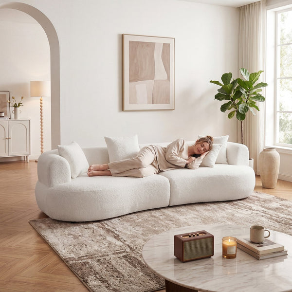 English Elm Modern Arc Sectional Sofa with Boneless Foam Deep Seats for Open Concept Living Rooms White W3728S00011