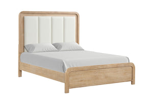 English Elm Queen Panel Bed with Floral Paneled Headboard and Antique Brass Accents, Elegant Contemporary Design Natural 24 L x 67 W x 5 H B2741S00734