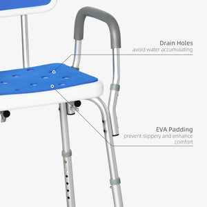 English Elm HOMCOM EVA Padded Shower Chair with Back & Arms, Adjustable 6-Level Height, Non-Slip Seat (Blue) W2225P173933