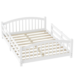 English Elm Full Montessori Pine Wood Floor Bed with Safety Rails Low Profile Kids Room Frame White N733P400299K