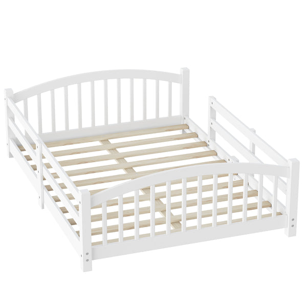 English Elm Full Montessori Pine Wood Floor Bed with Safety Rails Low Profile Kids Room Frame White N733P400299K