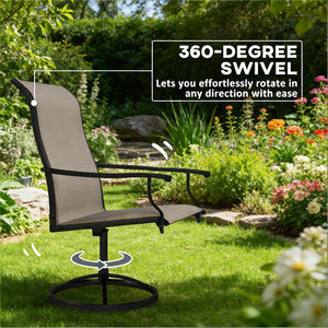 English Elm High Back Swivel Outdoor Patio Chairs with Breathable Mesh and Powder Coated Steel Frame Black+Brown T3971P444455