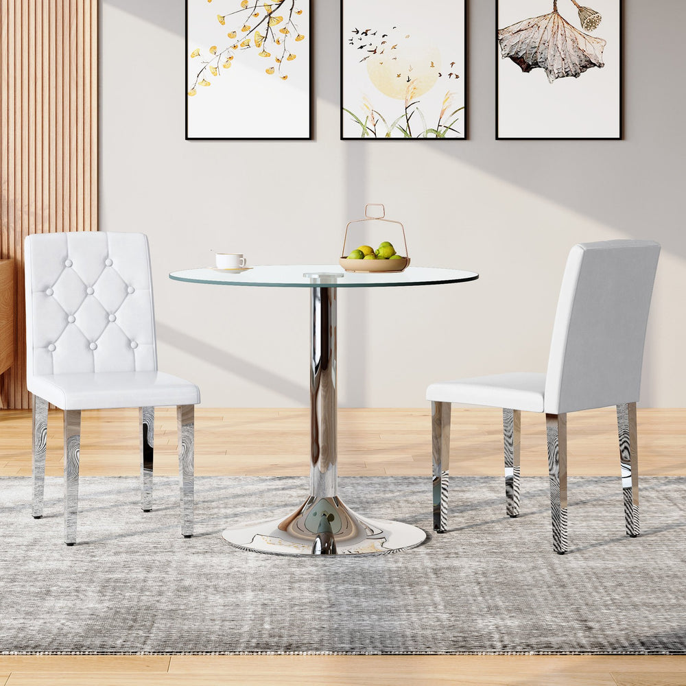 English Elm 4-piece Brown Suede Dining Chair Set with Tufted Back and Walnut Metal Legs White+Silver W1151P360051