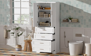 English Elm 72.2'' Tall Freestanding Bathroom Cabinet with 3 Drawers, Adjustable Shelf, Soft-Close Doors, Modern Elegant Design White N729P296769K