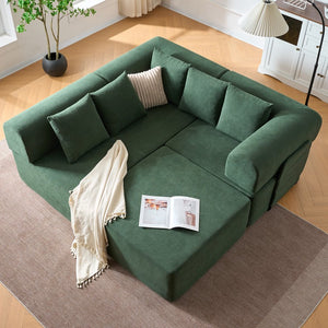 English Elm 106" Modular Sectional Sofa with Deep Seat Velvet Upholstery, Boneless L Shaped Chaise, 5 Pillows, No Assembly Required Green W3163S00044
