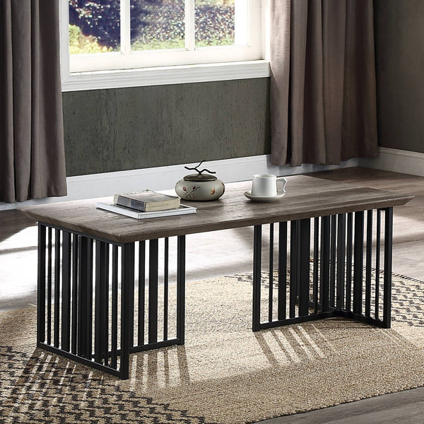 English Elm Antique Oak Coffee Table With Sturdy Black Metal Base - Stylish Blend Of Vintage And Modern Design B062P209139
