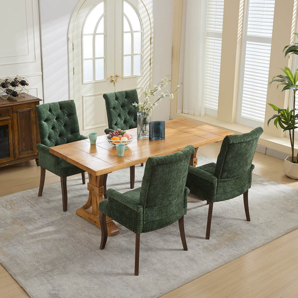 English Elm Upholstered Chenille Accent Dining Chair with Tufted Diamond Back, Curved Solid Wood Legs, Comfortable Support Olive Green W1143P346929