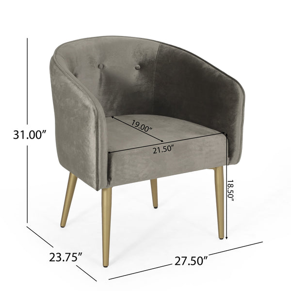 English Elm Christopher Knight Home® - DINING Arm Chair with Velvet Button Tufting, Modern Glam Tub Seat and Gold-Accent Iron Legs Grey 70727.00GRY