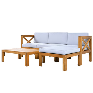 English Elm TOPMAX Outdoor Backyard Patio Wood 5-Piece Sectional Sofa Seating Group with Water-Resistant Cushions & Lockable Panels, Durable Acacia Frame Gray,Natural SP110142AAE