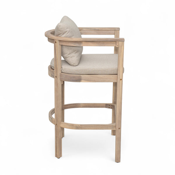 English Elm Christopher Knight Home® - Abaco Acacia Outdoor Barstool Set of 2 with Removable Gray Cushions, Rustic Curved Back Support Beige,Light White N775P294071G
