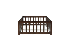 English Elm Twin Solid Rubberwood Floor Bed with Full Perimeter Safety Rails for Toddler Rooms Espresso W504P296781