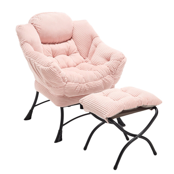 English Elm Lazy Chair Plush Ottoman Lounge Chair with Ergonomic Back, Side Pocket, Steel Frame Comfort Pink W640P271557
