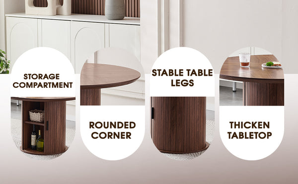 English Elm Round Wood Dining Table with Dual Storage Compartments for Kitchen or Small Spaces W3590P355174