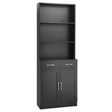 English Elm Bathroom Storage Cabinet, Cabinet With Two Doors and Drawers, Adjustable Shelf, Three-Layer Open Shelf, Mdf Board, Black